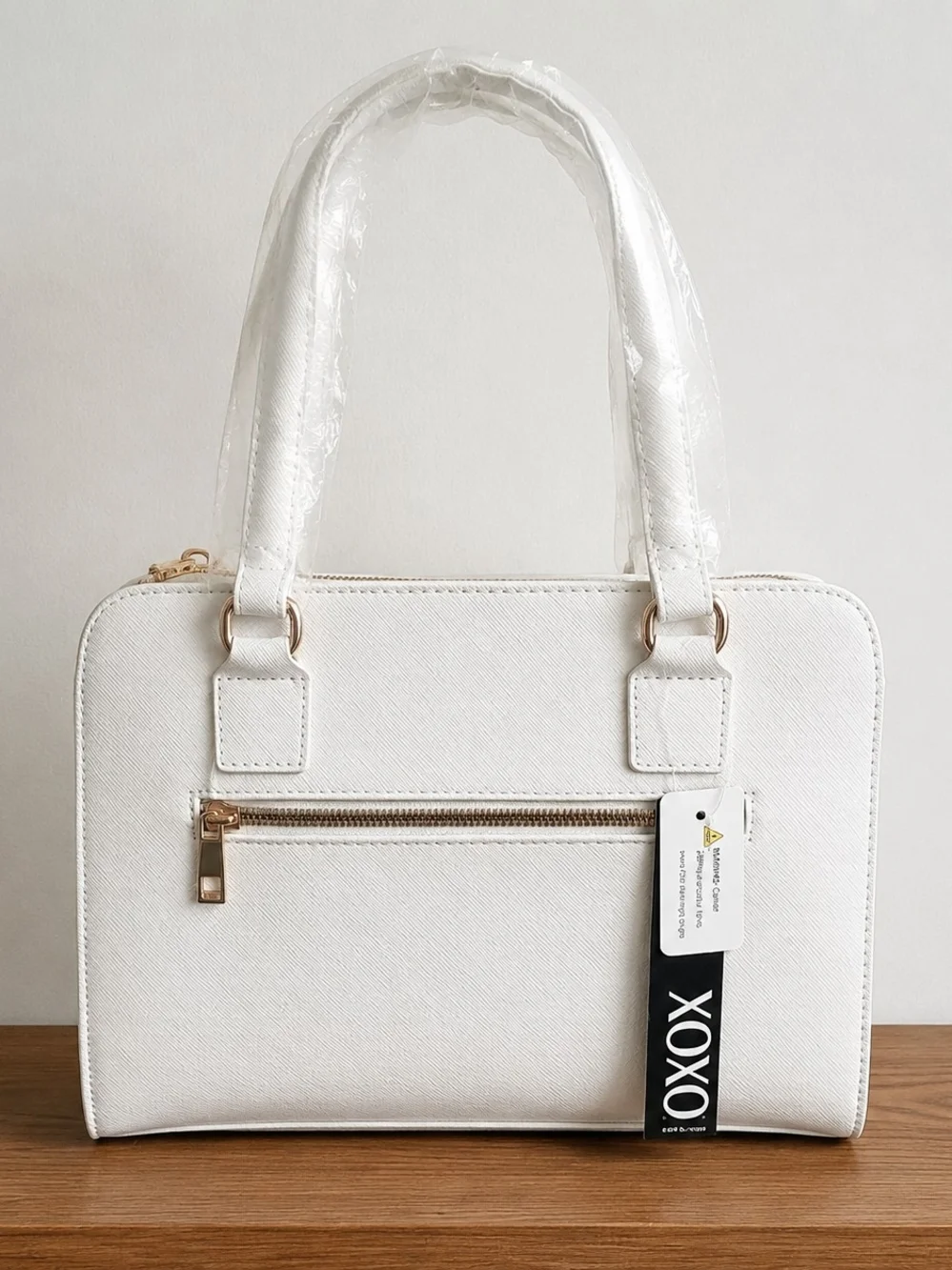 XOXO White Chain-Accent Satchel Bag